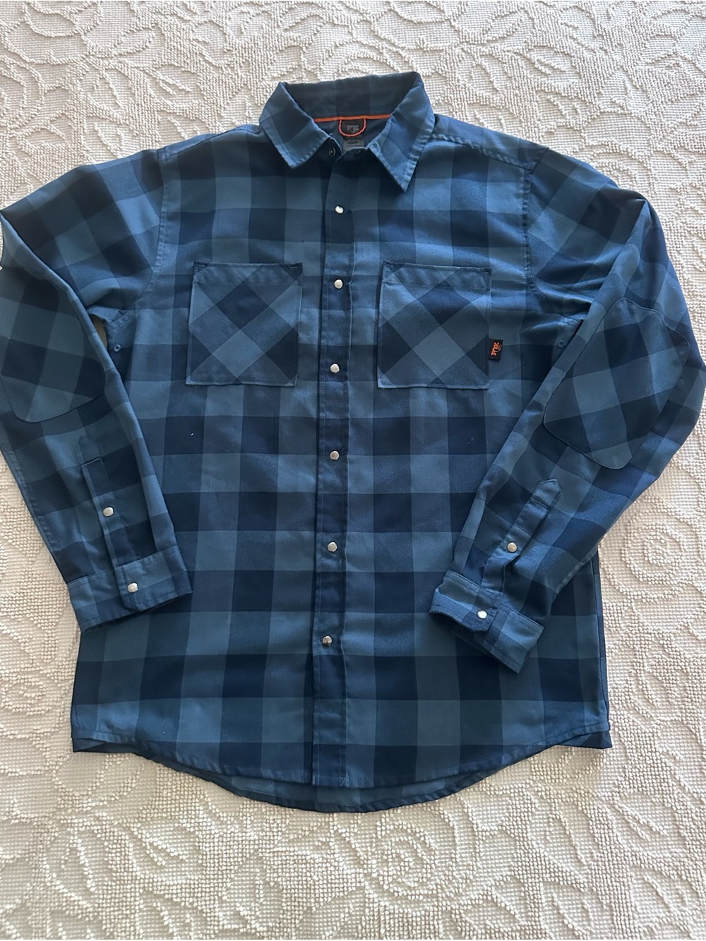 Fox Buffalo Check Slate Blue Snap-Down Everyday Long Sleeve Flannel Shirt-Med - Picture 9 of 9